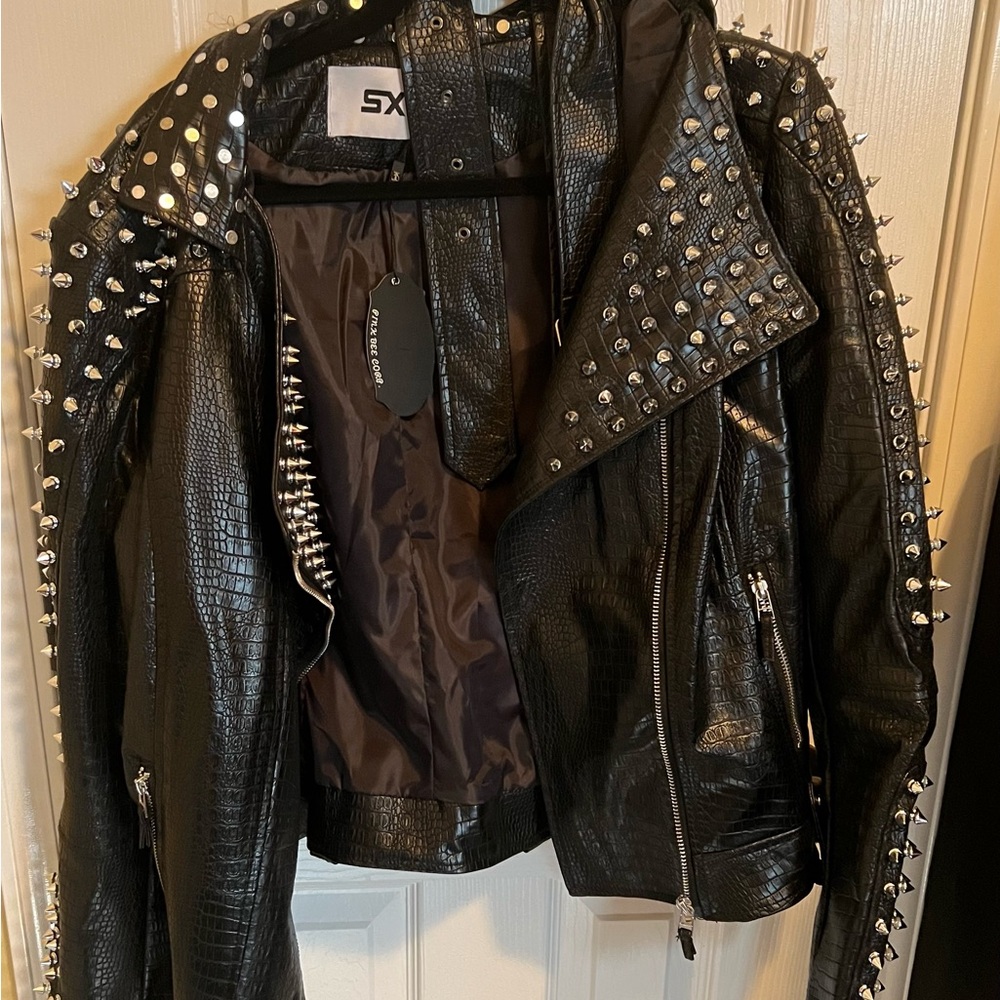 SX Black Studded Leather Jacket
